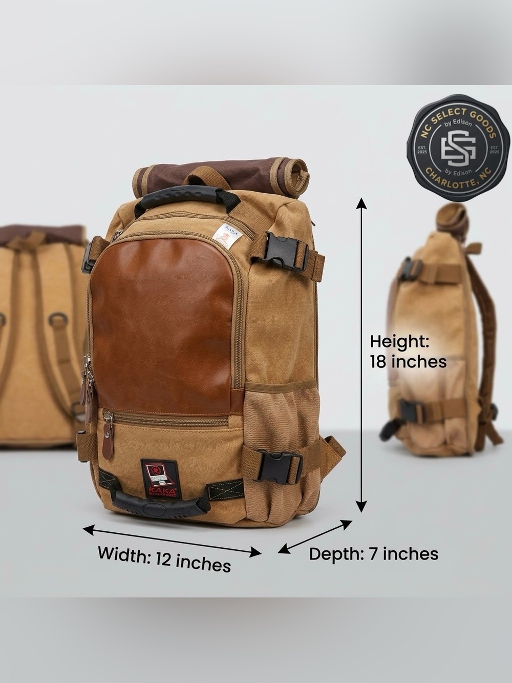 KAKA Design Convertible Backpack Duffel Bag Canvas Travel Hiking Luggage Khaki